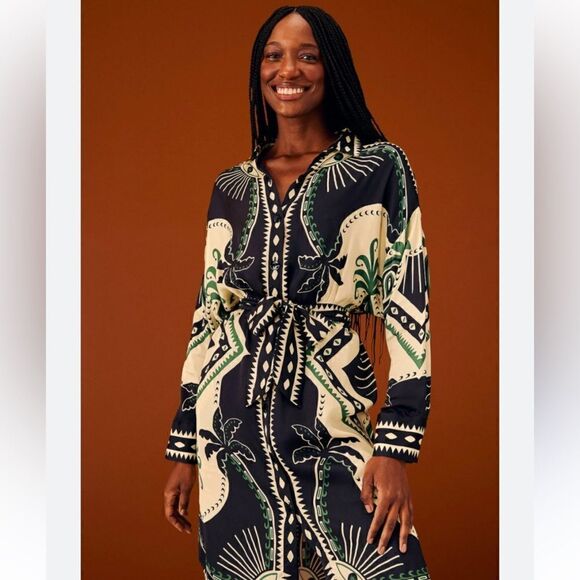 Rare Farm Rio Mystic Scarf Midi Black Shirt Dress Lenzing Wrap Size XS - Picture 6 of 15